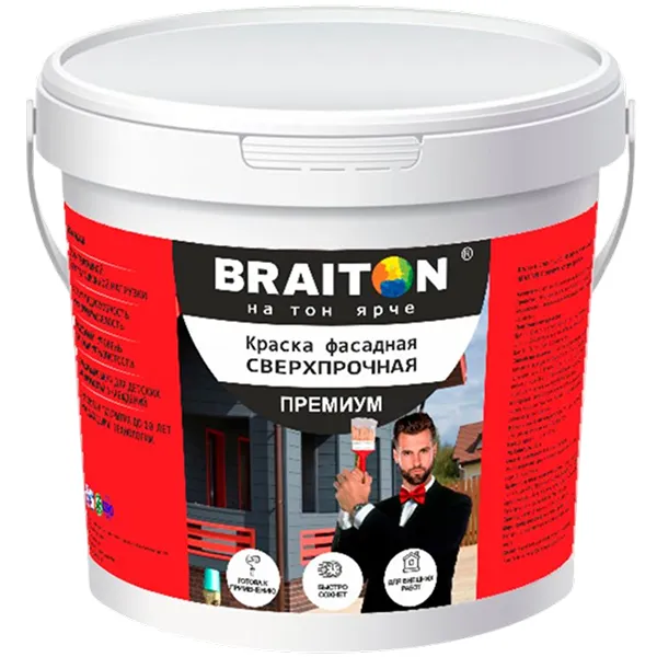 Краска СВЕРХПРОЧНАЯ фасадная Премиум Braiton Paint акриловая ВД