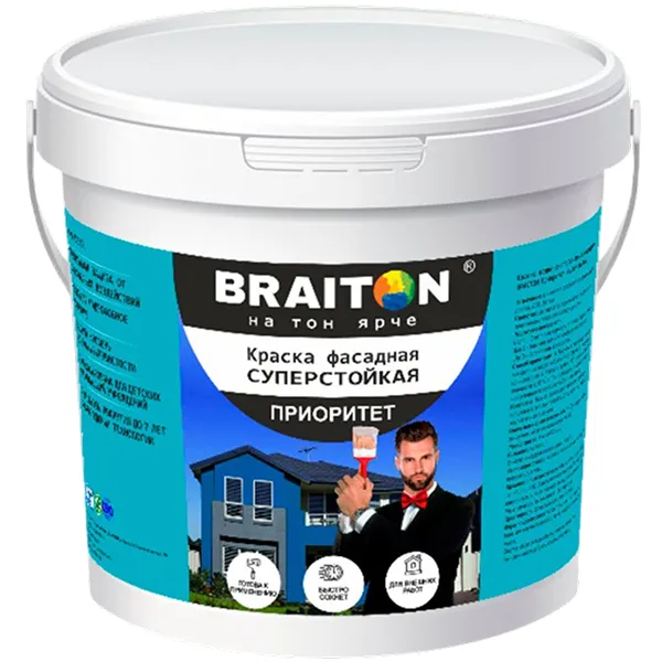 Краска СУПЕРСТОЙКАЯ фасадная Приоритет Braiton Paint акриловая ВД